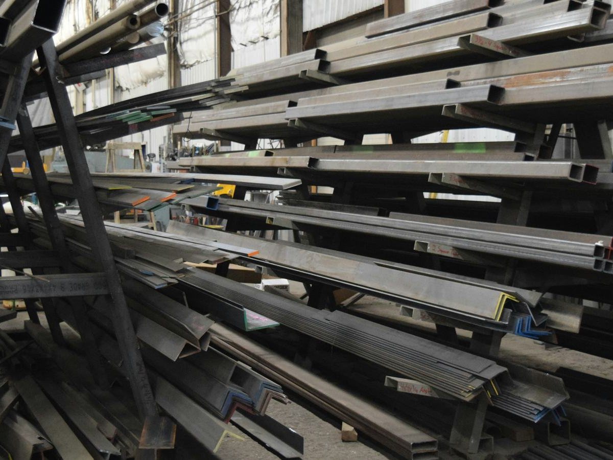 Steel sections racked in the works